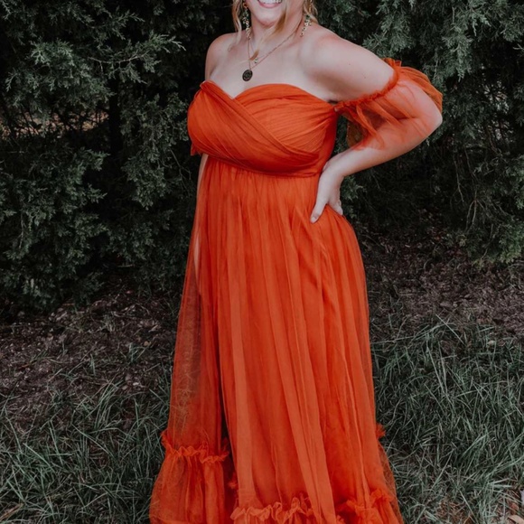 Luxe Mesh Off Shoulder Bridal Prom Formal Maxi Dress - Picture 7 of 11